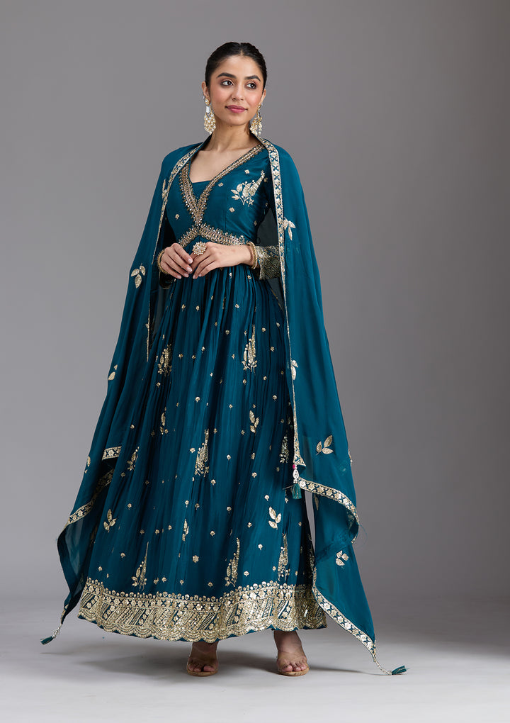 Navy Blue Cutdana Chinon Readymade Salwar Suit