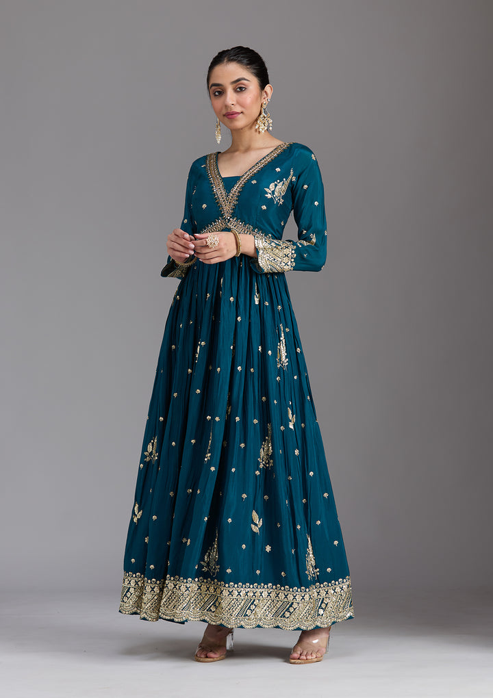 Navy Blue Cutdana Chinon Readymade Salwar Suit