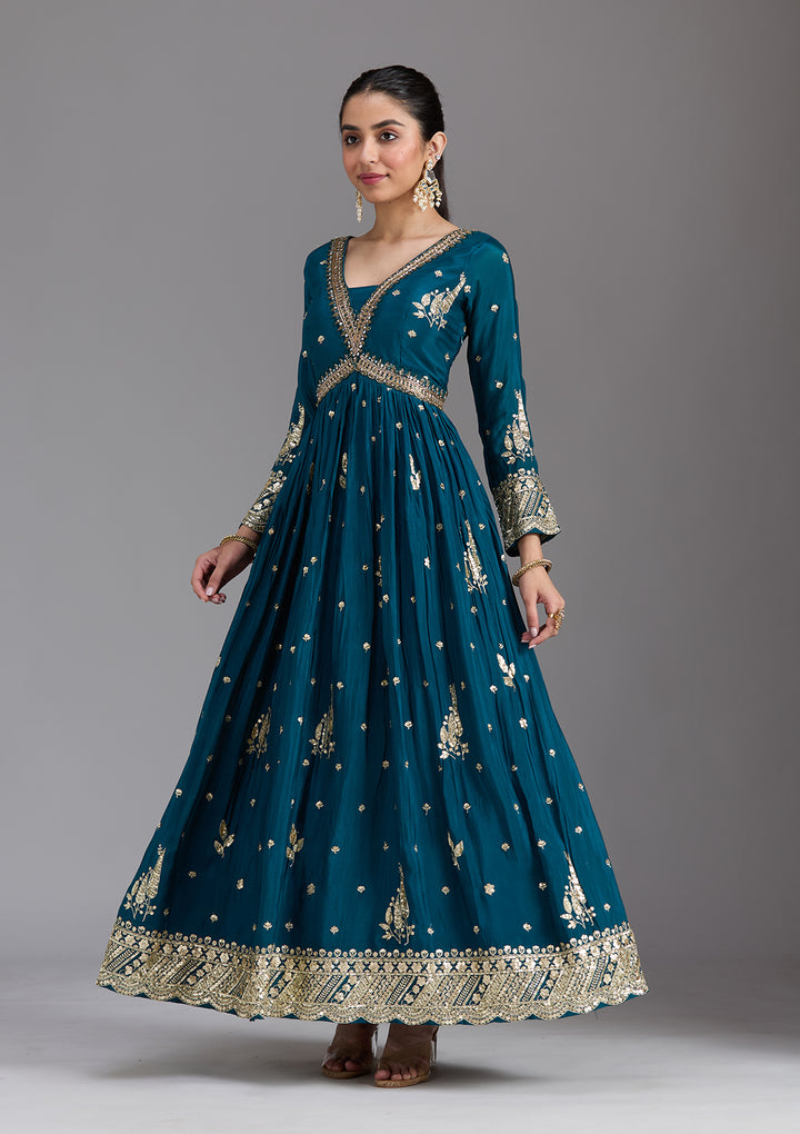 Navy Blue Cutdana Chinon Readymade Salwar Suit