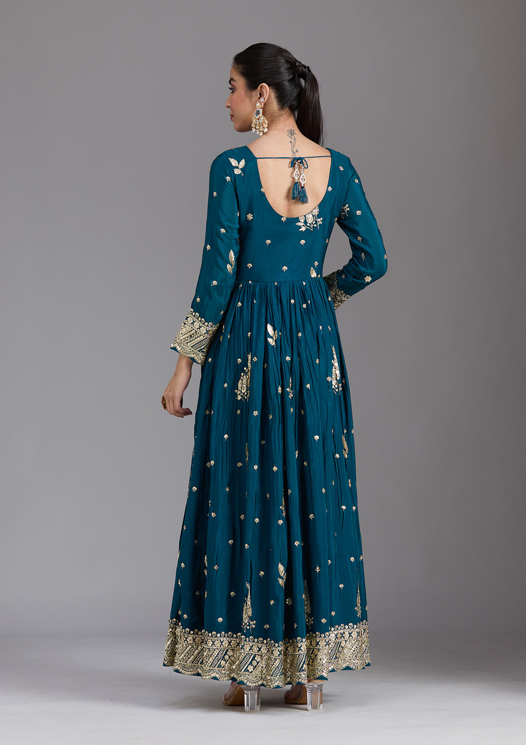 Navy Blue Cutdana Chinon Readymade Salwar Suit