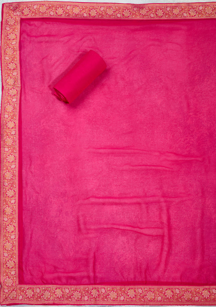 Rani Pink Zariwork Banarasi Unstitched Salwar Suit