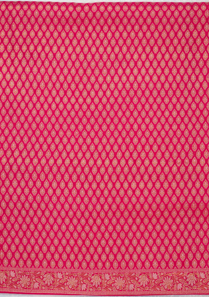 Rani Pink Zariwork Banarasi Unstitched Salwar Suit