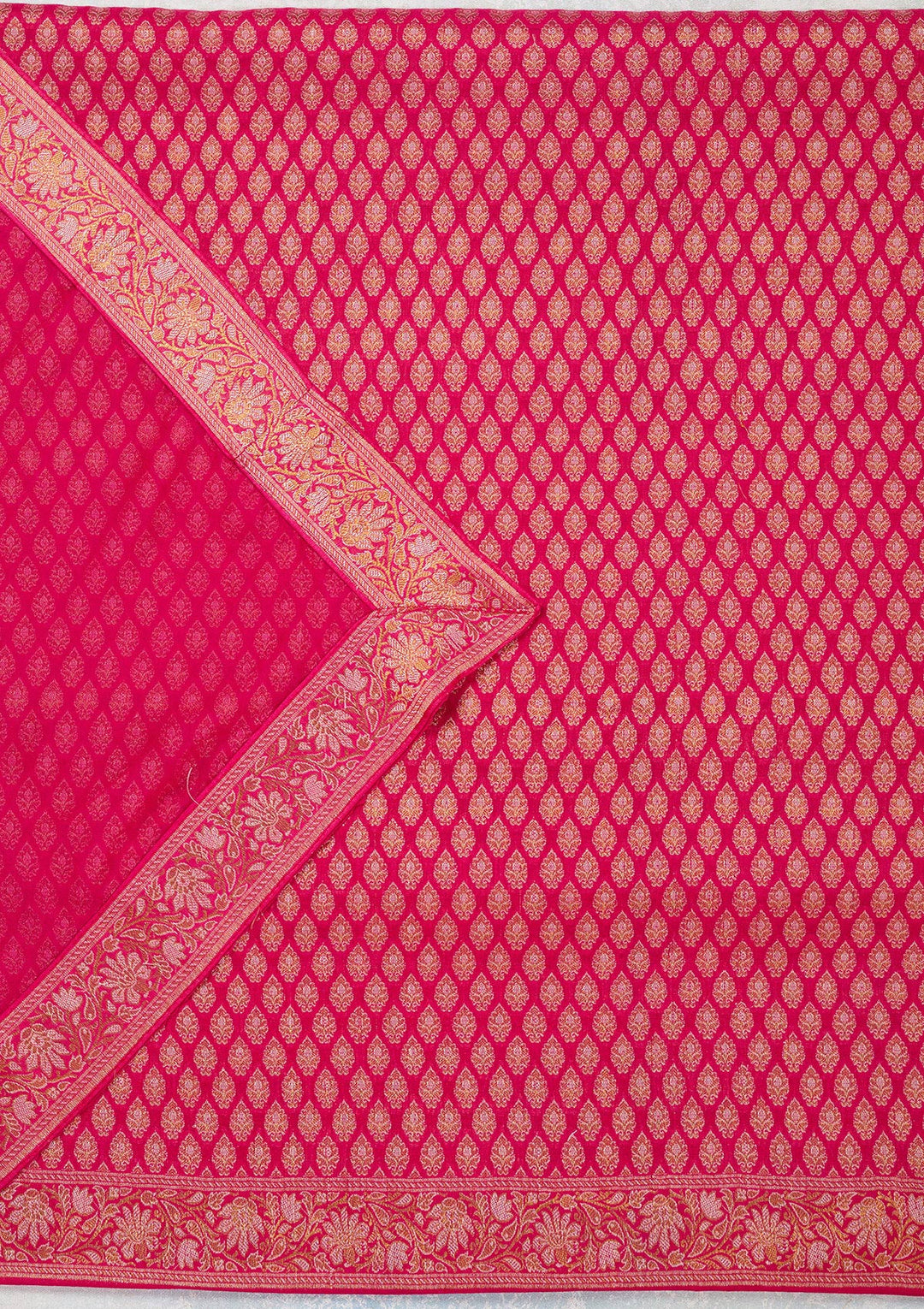 Rani Pink Zariwork Banarasi Unstitched Salwar Suit