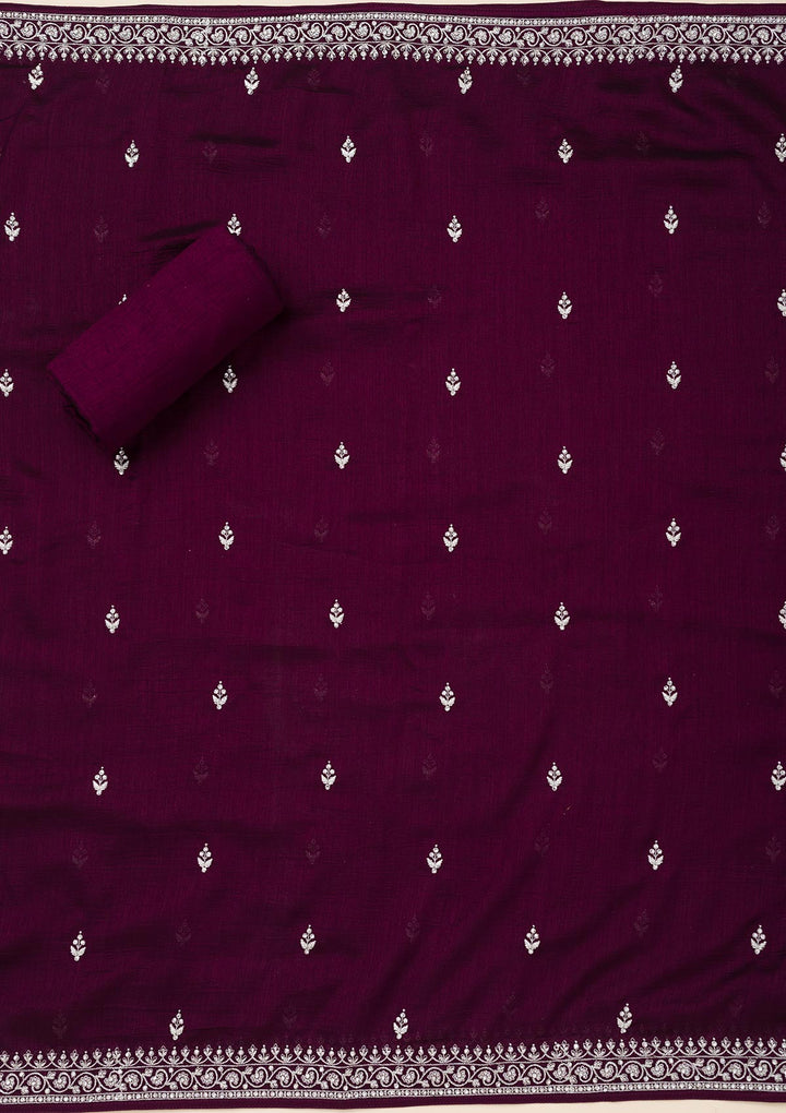 Wine Zariwork Soft Raw Silk Unstitched Salwar Suit