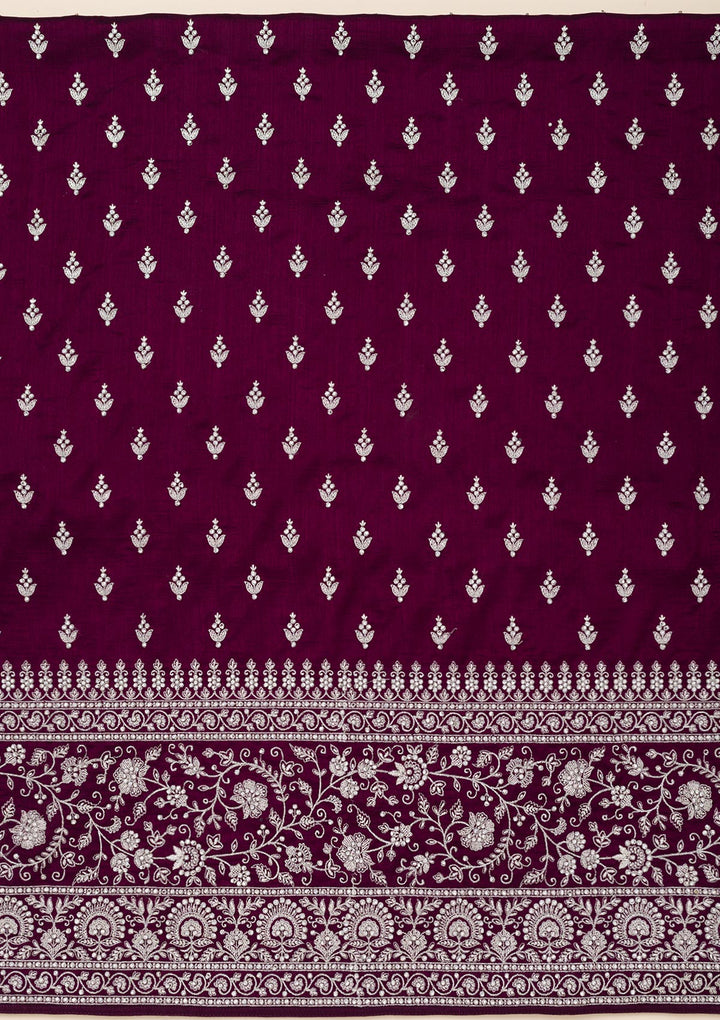 Wine Zariwork Soft Raw Silk Unstitched Salwar Suit