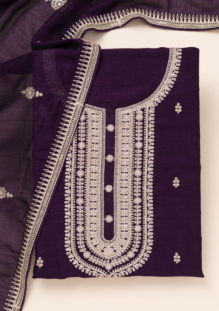 Purple Zariwork Art Silk Unstitched Salwar Suit