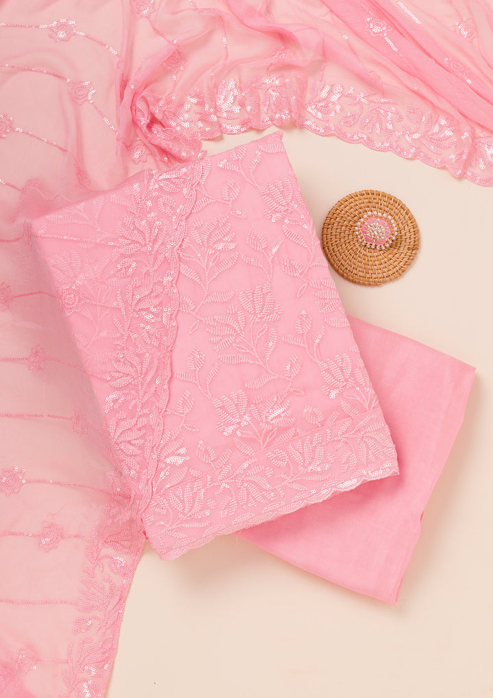 Pink Threadwork Georgette Unstitched Salwar Suit