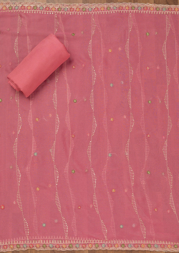 Onion Pink Zariwork Semi Crepe Unstitched Salwar Suit