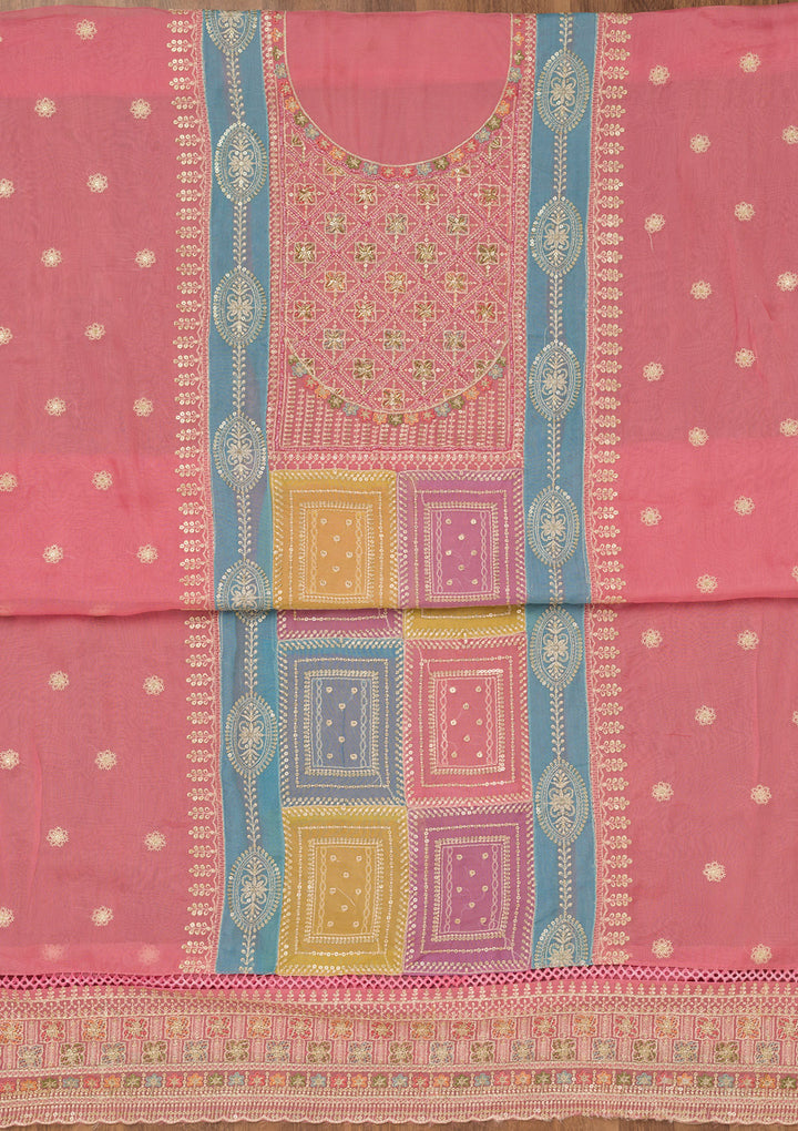 Onion Pink Zariwork Semi Crepe Unstitched Salwar Suit