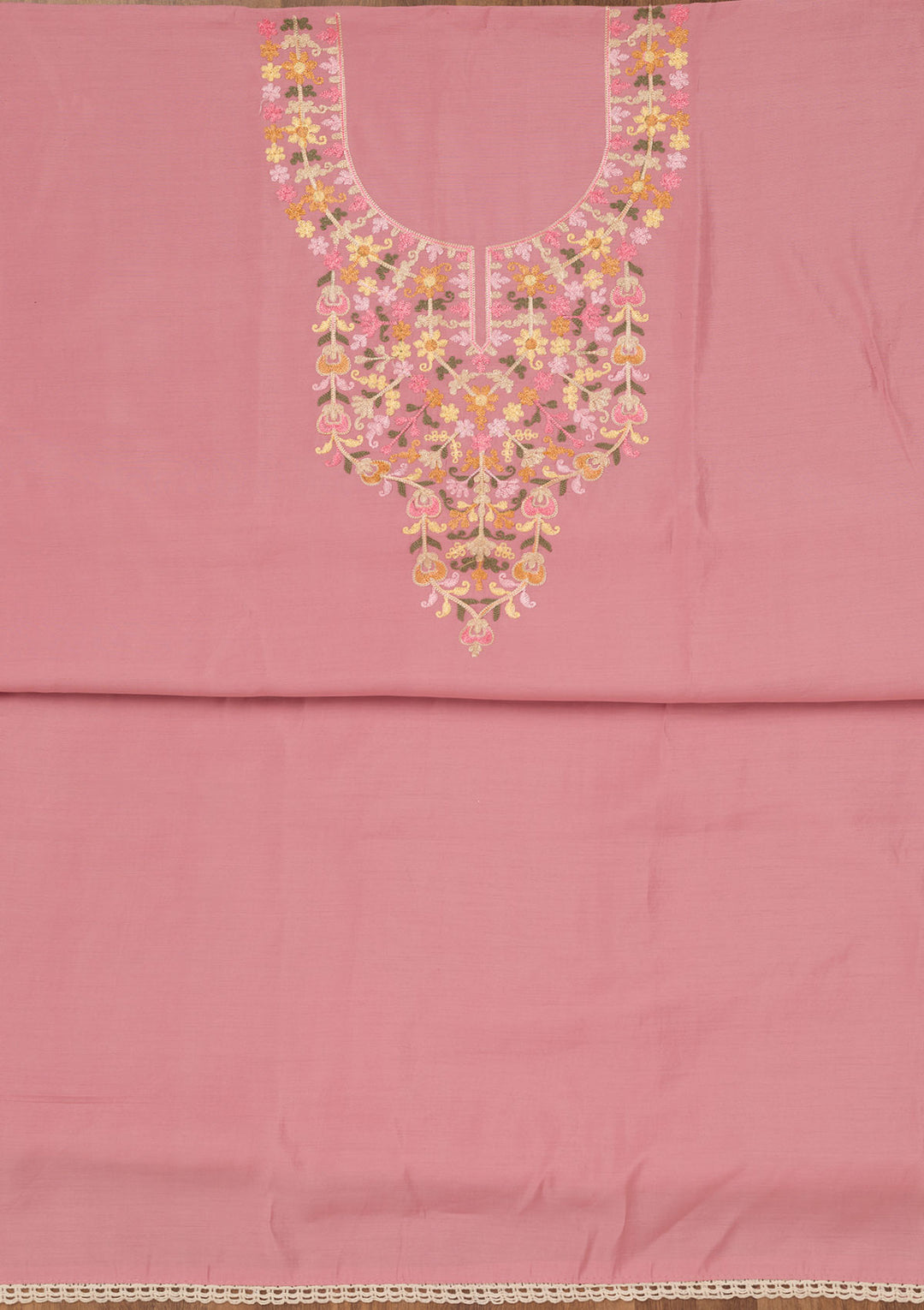 Onion Pink Threadwork Semi Crepe Unstitched Salwar Suit