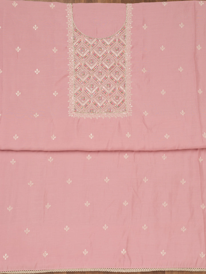 Baby Pink Threadwork Chanderi Unstitched Salwar Suit