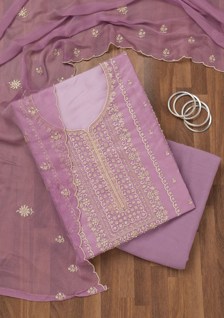 Lavender Zariwork Tissue Unstitched Salwar Suit