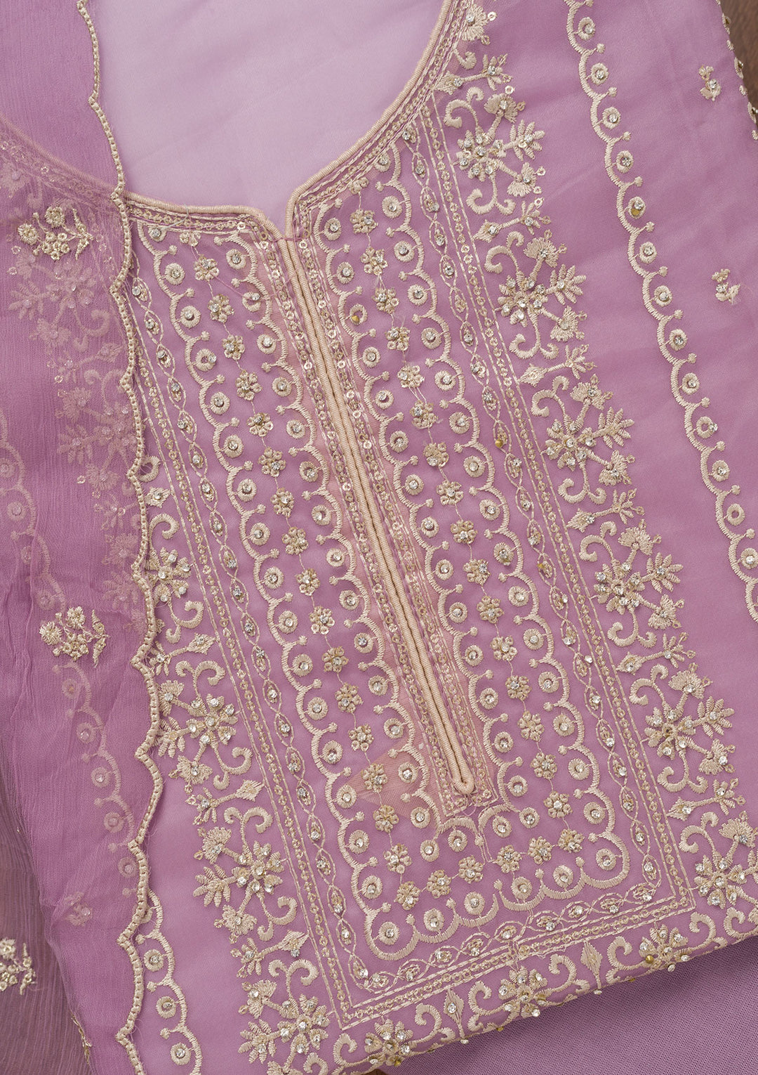 Lavender Zariwork Tissue Unstitched Salwar Suit