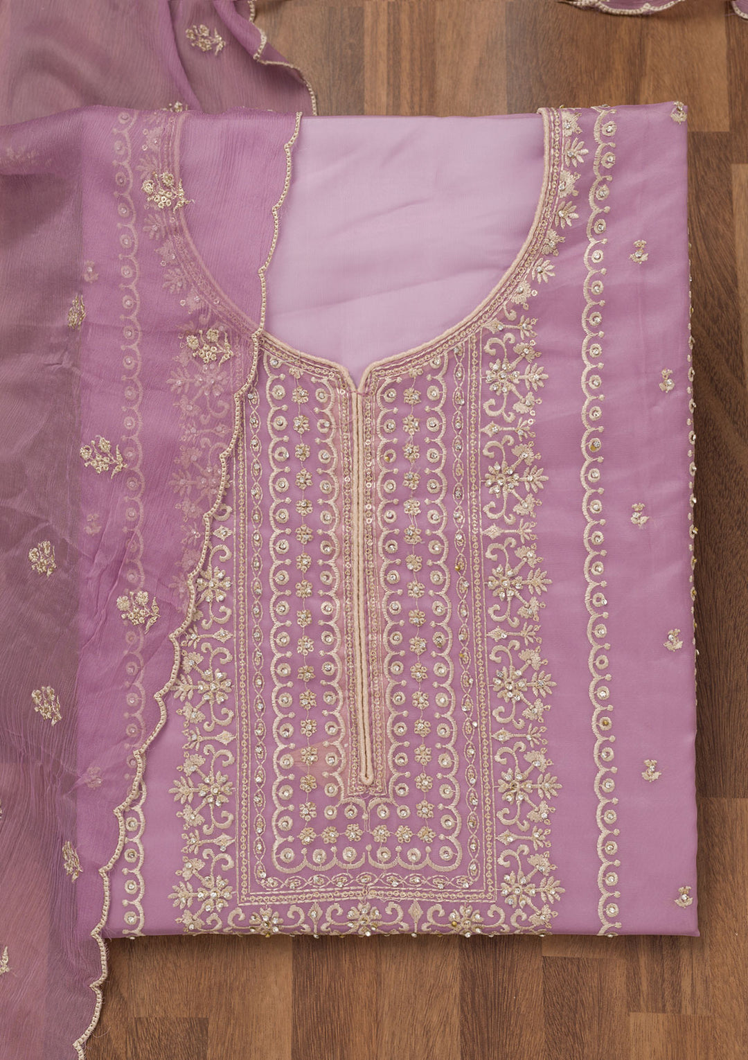 Lavender Zariwork Tissue Unstitched Salwar Suit