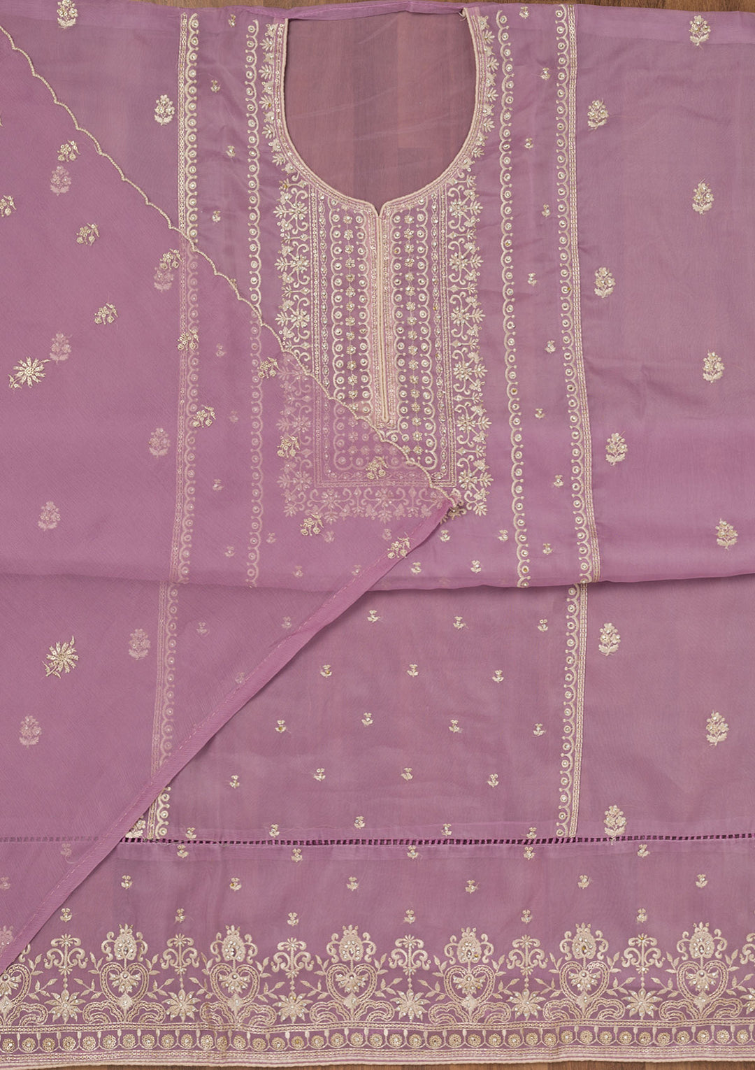 Lavender Zariwork Tissue Unstitched Salwar Suit
