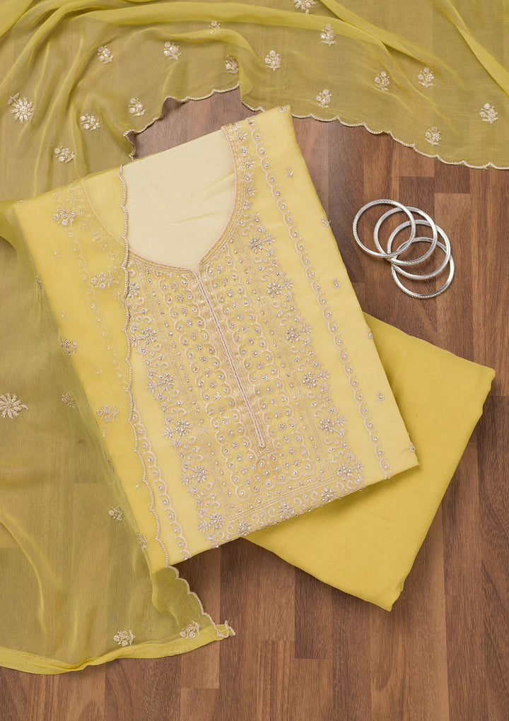 Mehendi Zariwork Tissue Unstitched Salwar Suit