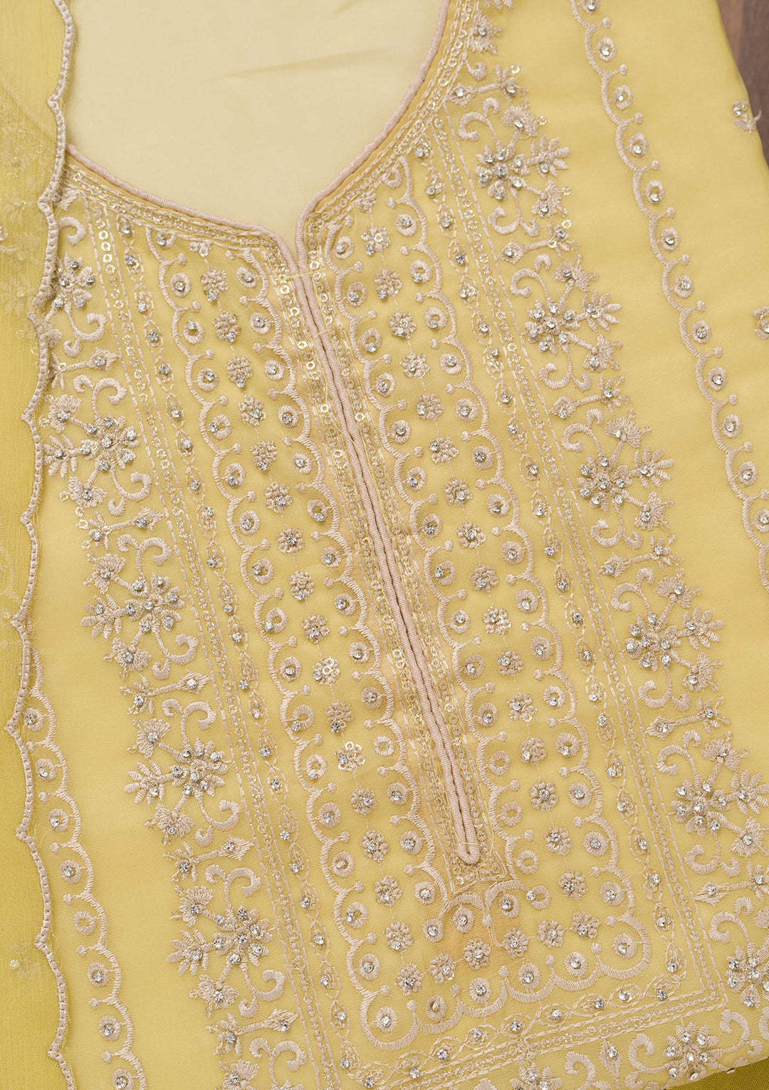 Mehendi Zariwork Tissue Unstitched Salwar Suit
