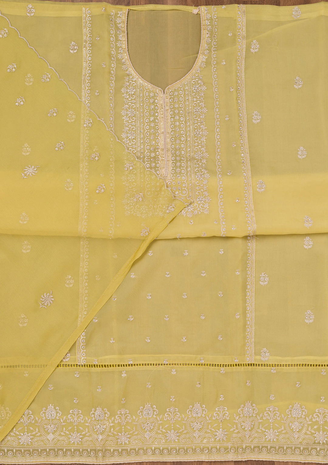 Mehendi Zariwork Tissue Unstitched Salwar Suit