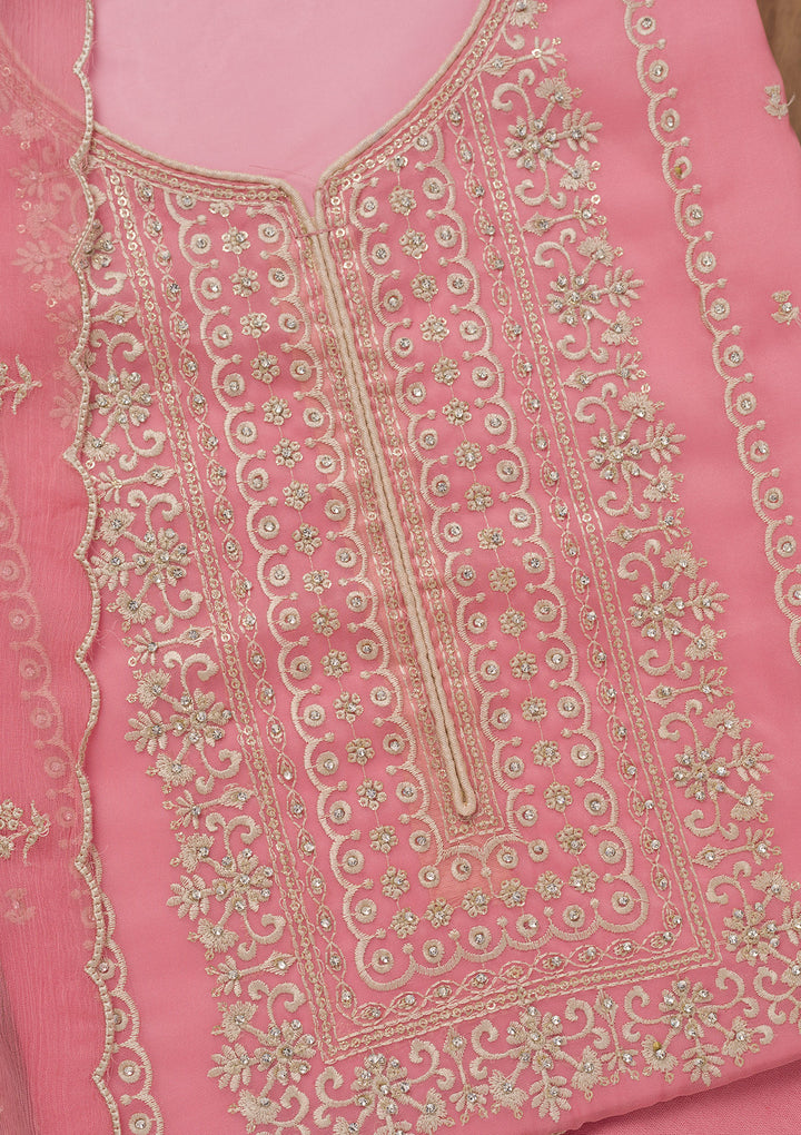 Pink Zariwork Tissue Unstitched Salwar Suit