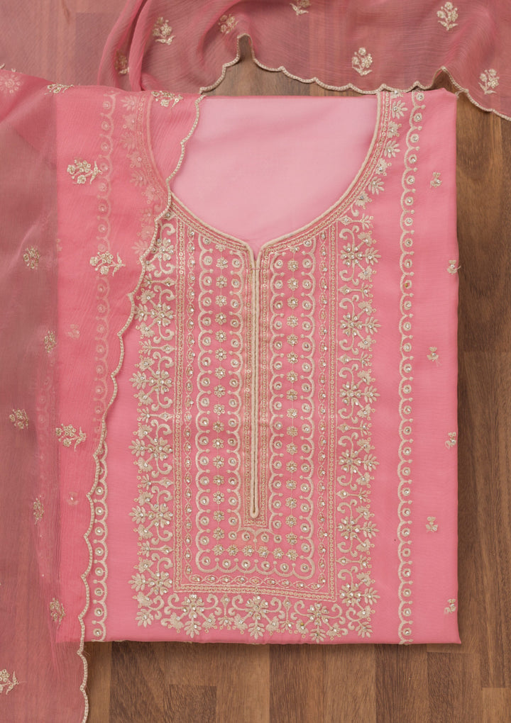 Pink Zariwork Tissue Unstitched Salwar Suit