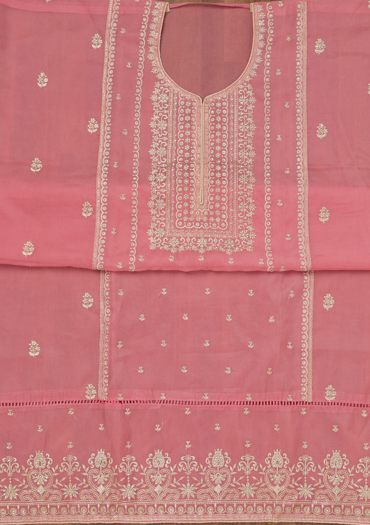 Pink Zariwork Tissue Unstitched Salwar Suit