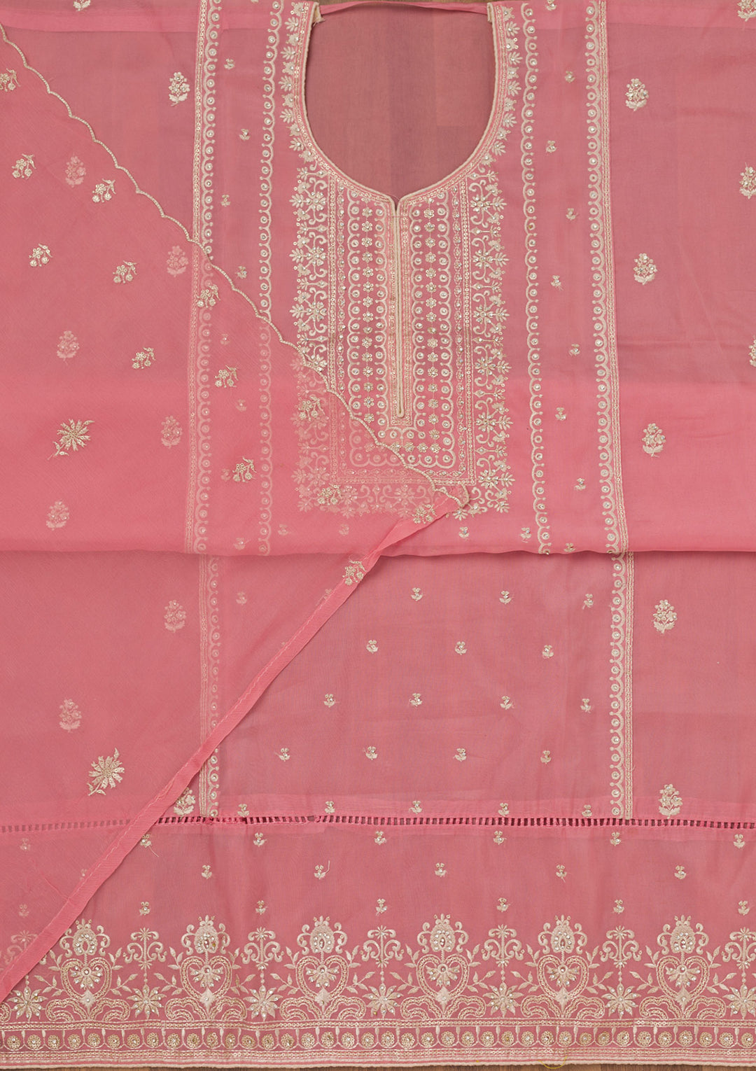 Pink Zariwork Tissue Unstitched Salwar Suit