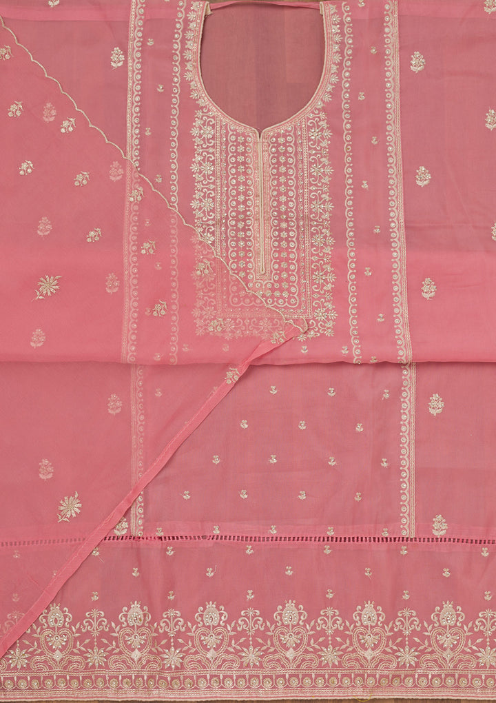 Pink Zariwork Tissue Unstitched Salwar Suit