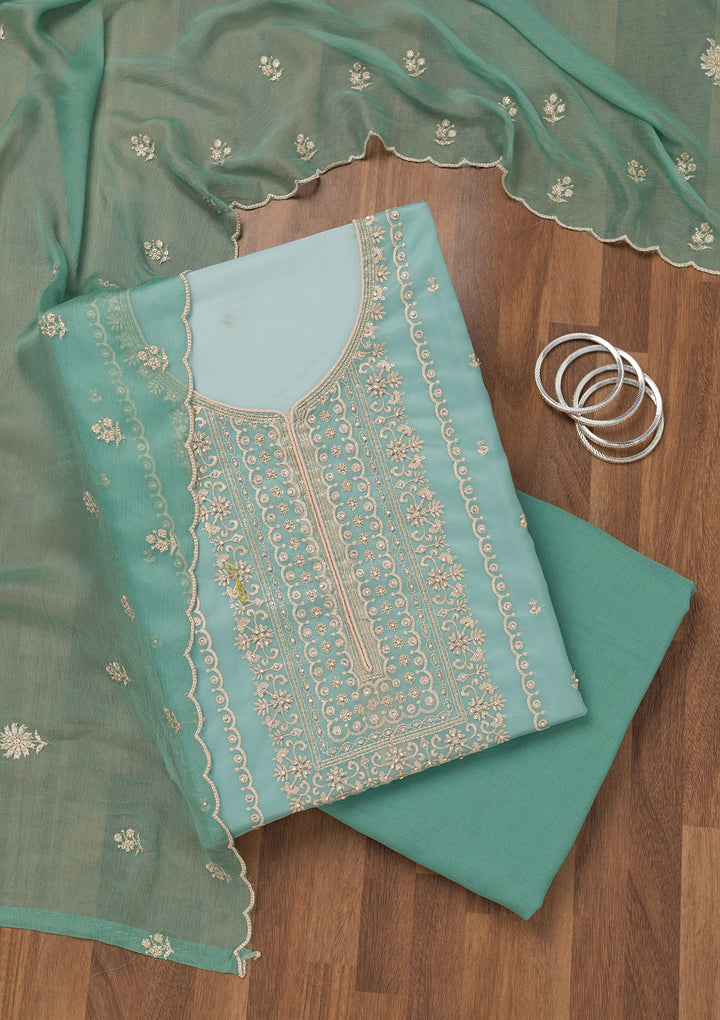 Sea Green Zariwork Tissue Unstitched Salwar Suit