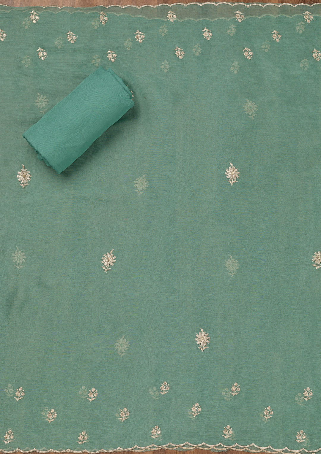 Sea Green Zariwork Tissue Unstitched Salwar Suit