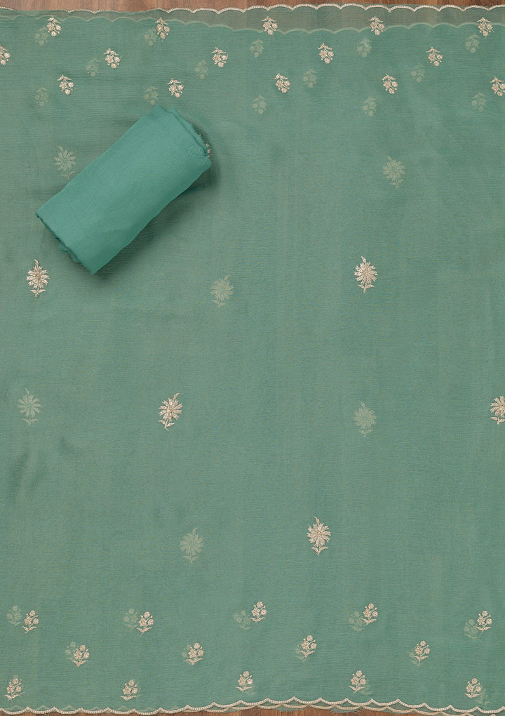 Sea Green Zariwork Tissue Unstitched Salwar Suit