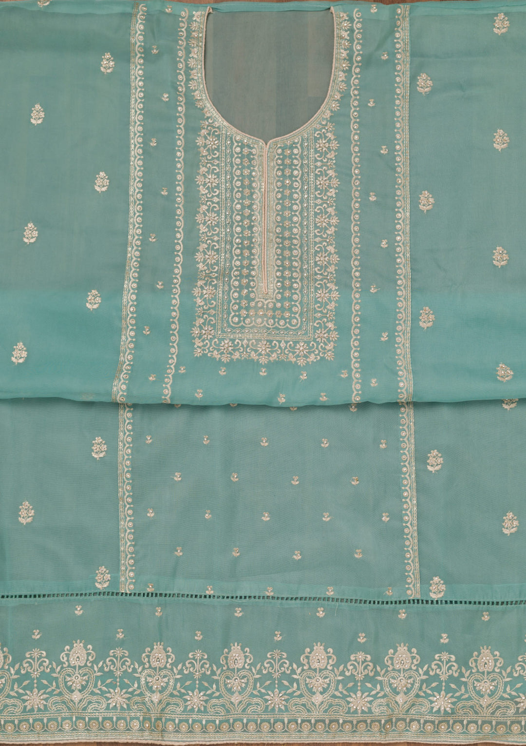 Sea Green Zariwork Tissue Unstitched Salwar Suit