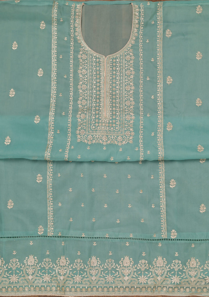 Sea Green Zariwork Tissue Unstitched Salwar Suit