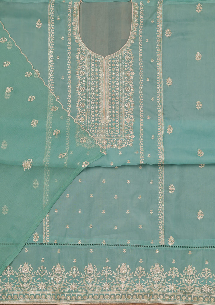 Sea Green Zariwork Tissue Unstitched Salwar Suit