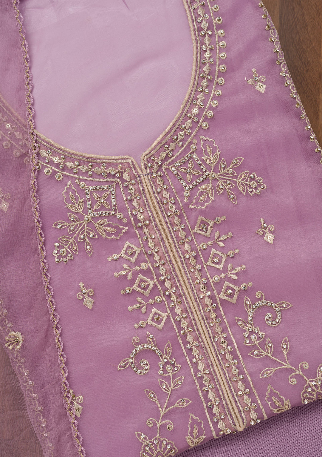 Lavender Zariwork Tissue Unstitched Salwar Suit