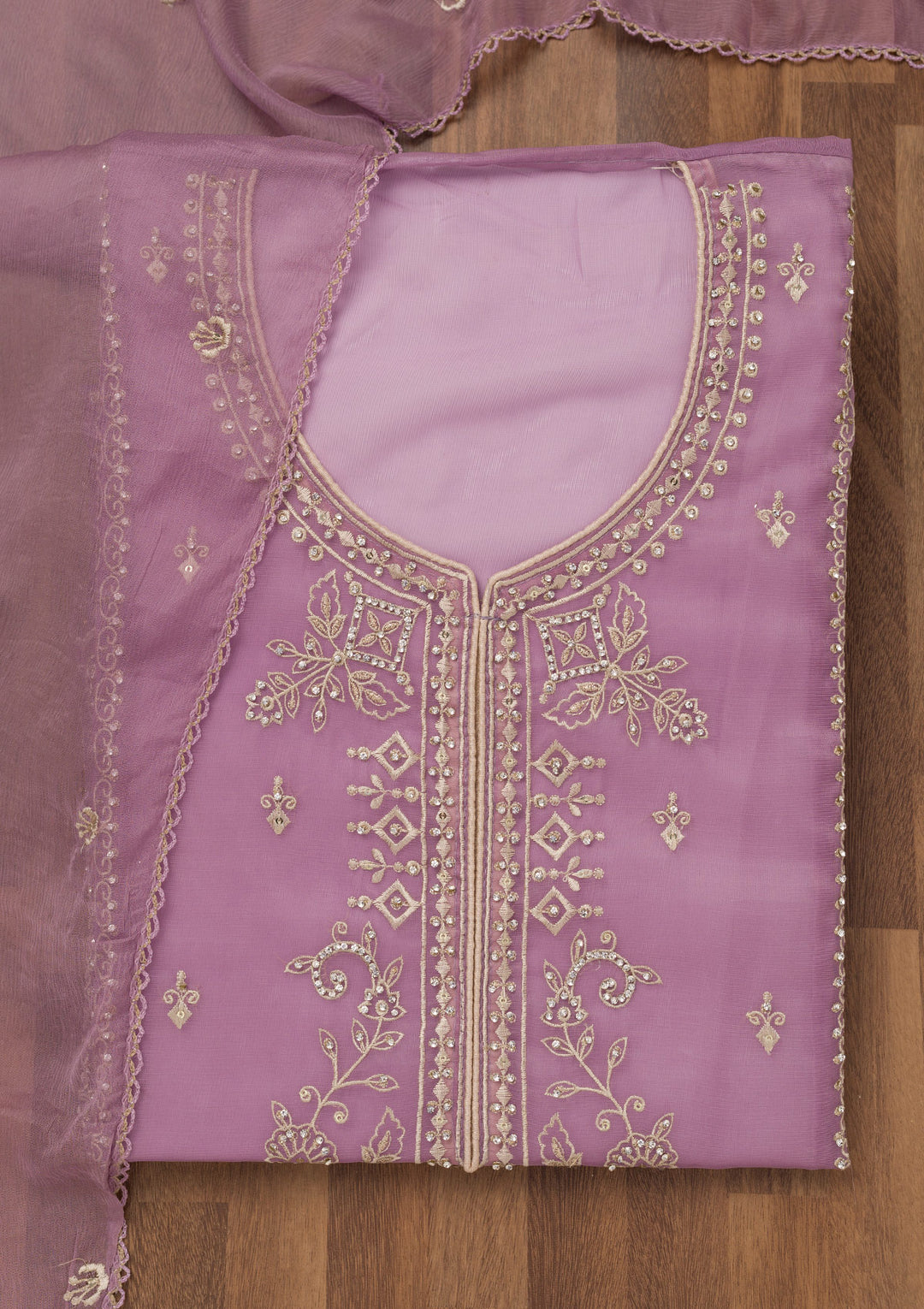 Lavender Zariwork Tissue Unstitched Salwar Suit
