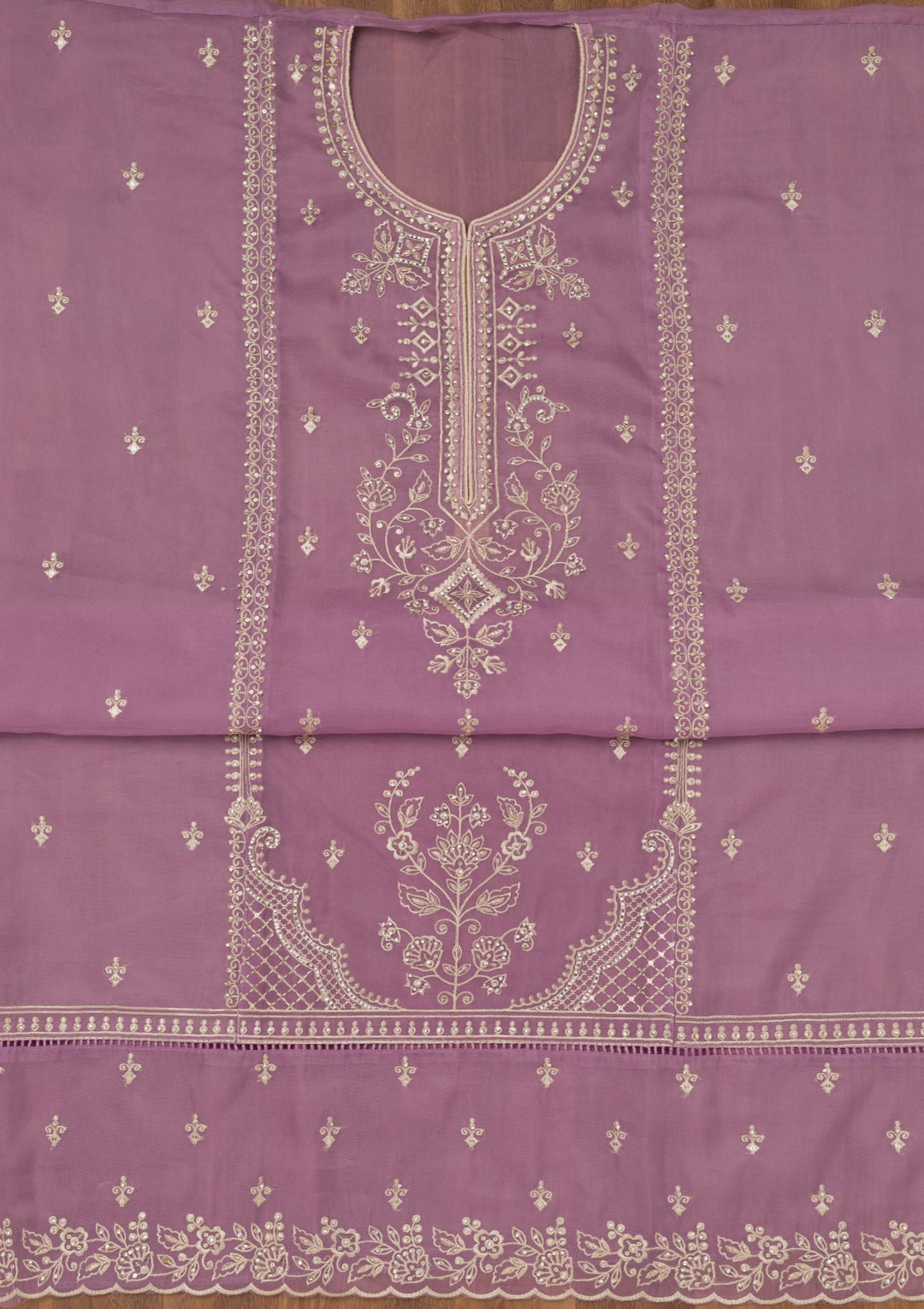 Lavender Zariwork Tissue Unstitched Salwar Suit