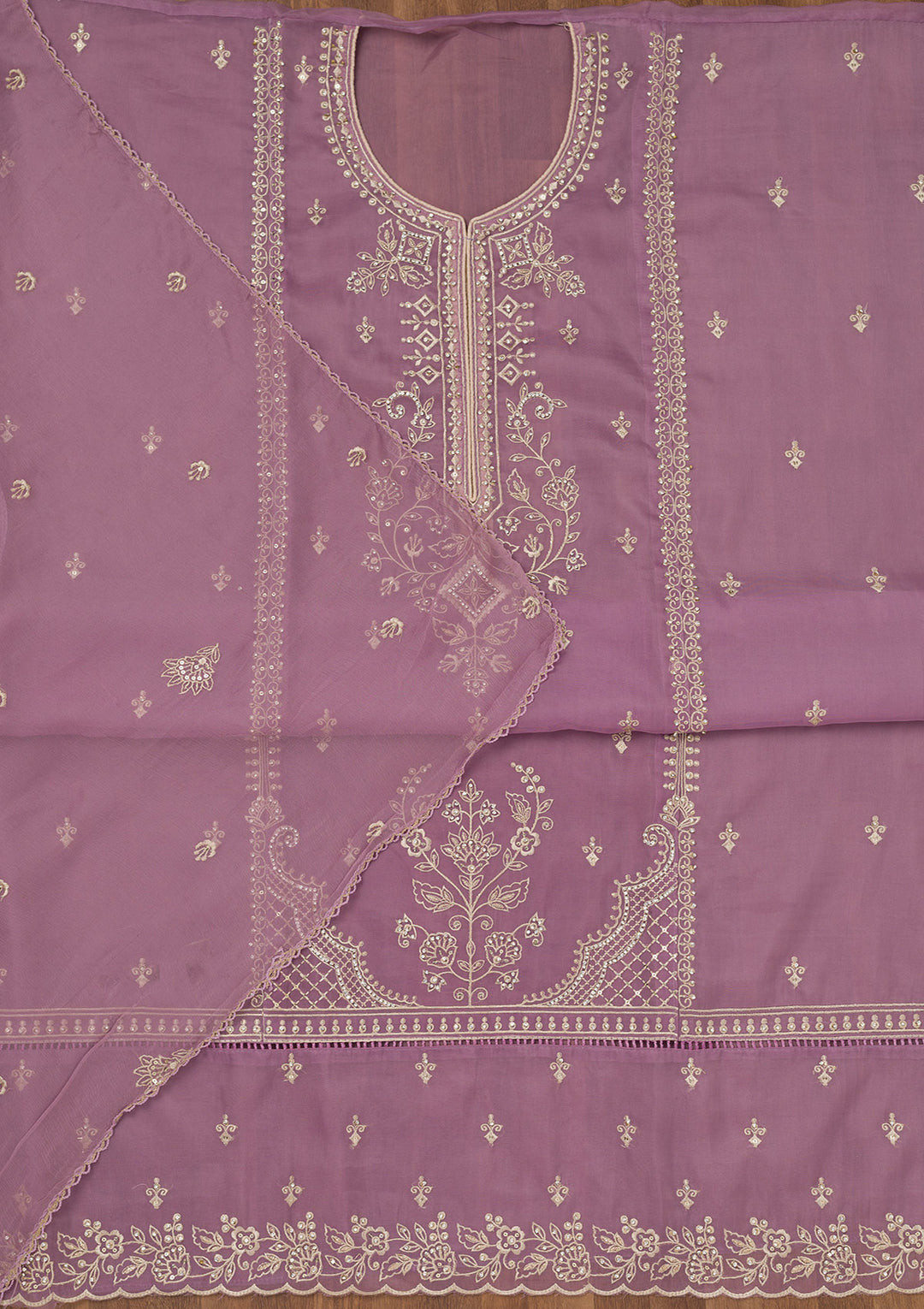 Lavender Zariwork Tissue Unstitched Salwar Suit
