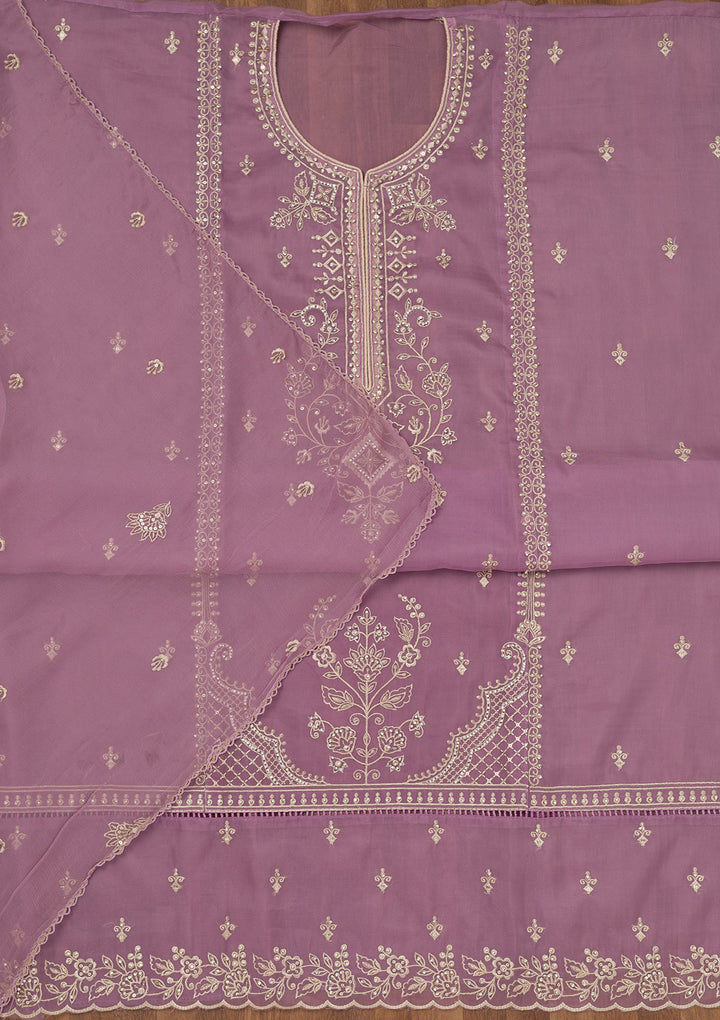 Lavender Zariwork Tissue Unstitched Salwar Suit
