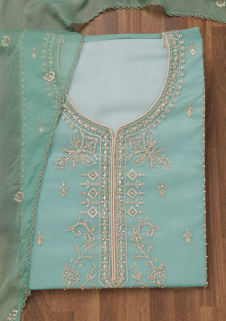 Sea Green Zariwork Tissue Unstitched Salwar Suit