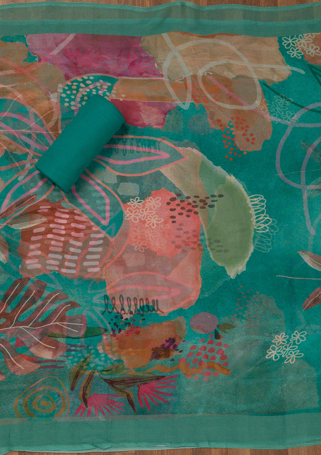 Peacock Blue Printed Tissue Unstitched Salwar Suit