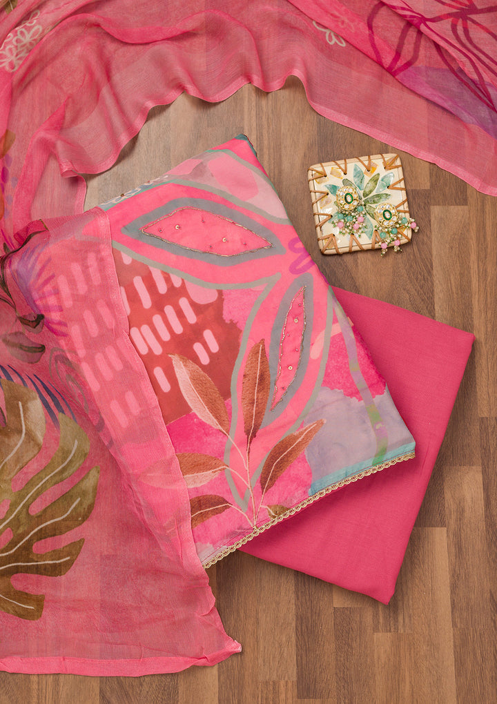 Pink Printed Tissue Unstitched Salwar Suit
