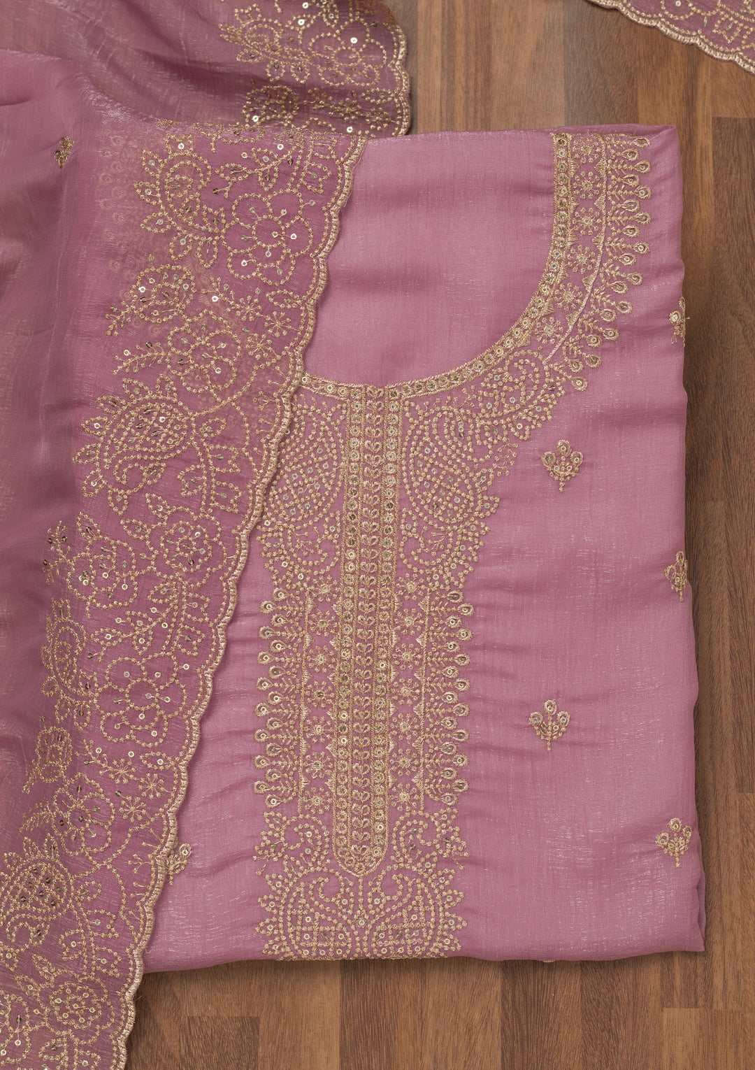 Lavender Zariwork Georgette Unstitched Salwar Suit