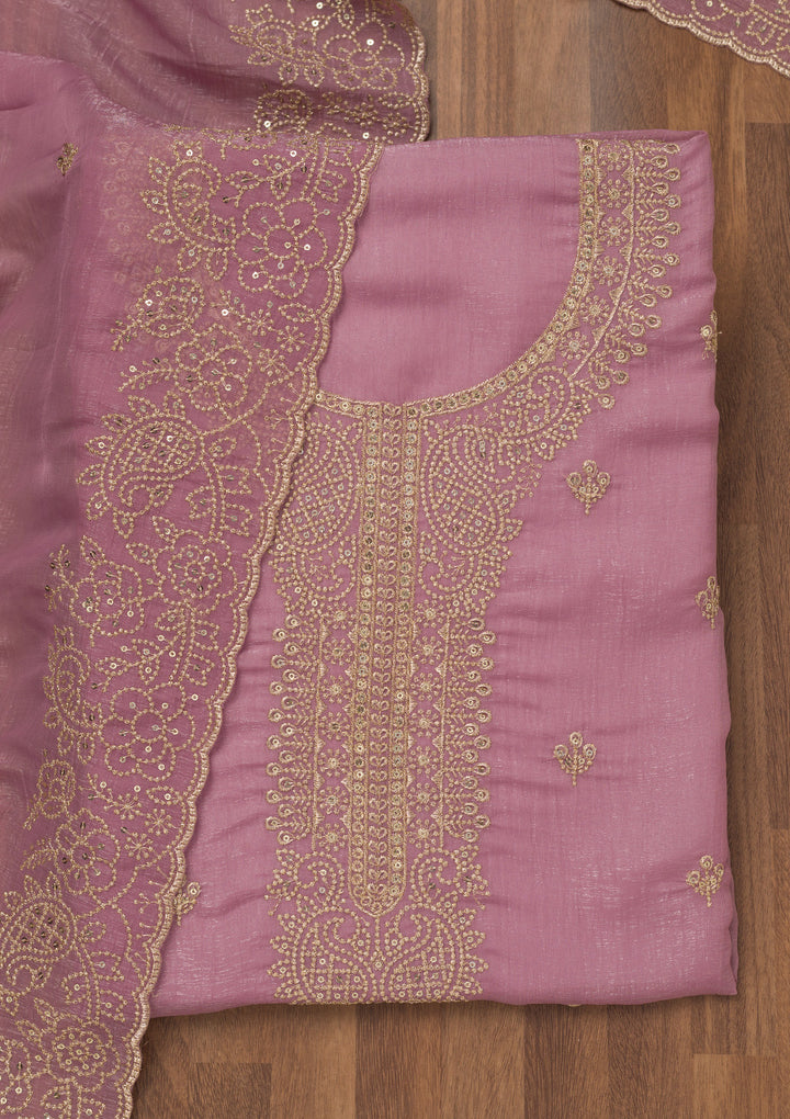 Lavender Zariwork Georgette Unstitched Salwar Suit