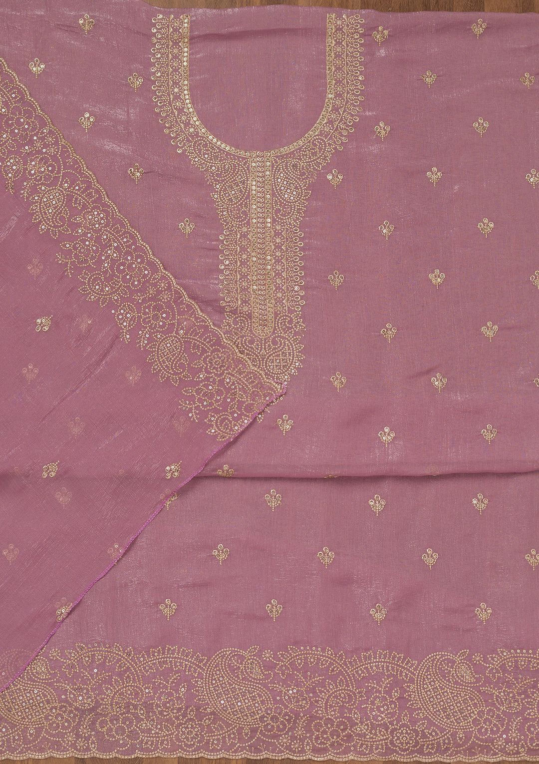 Lavender Zariwork Georgette Unstitched Salwar Suit