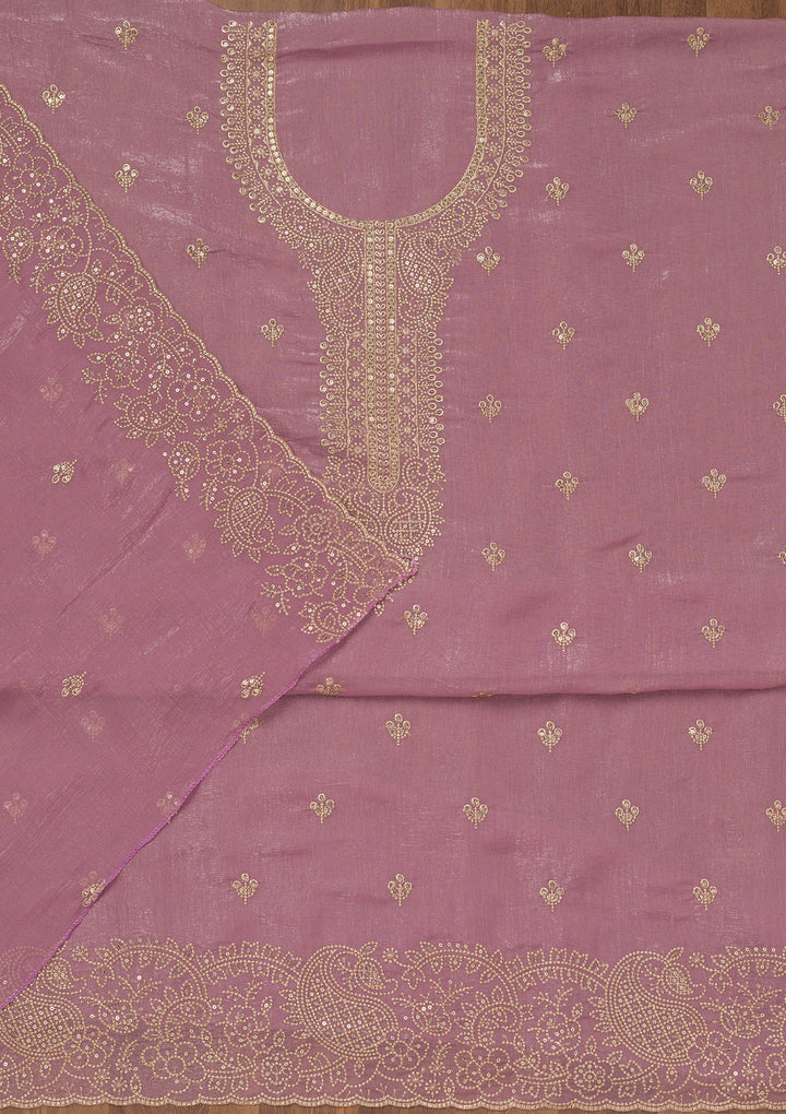 Lavender Zariwork Georgette Unstitched Salwar Suit