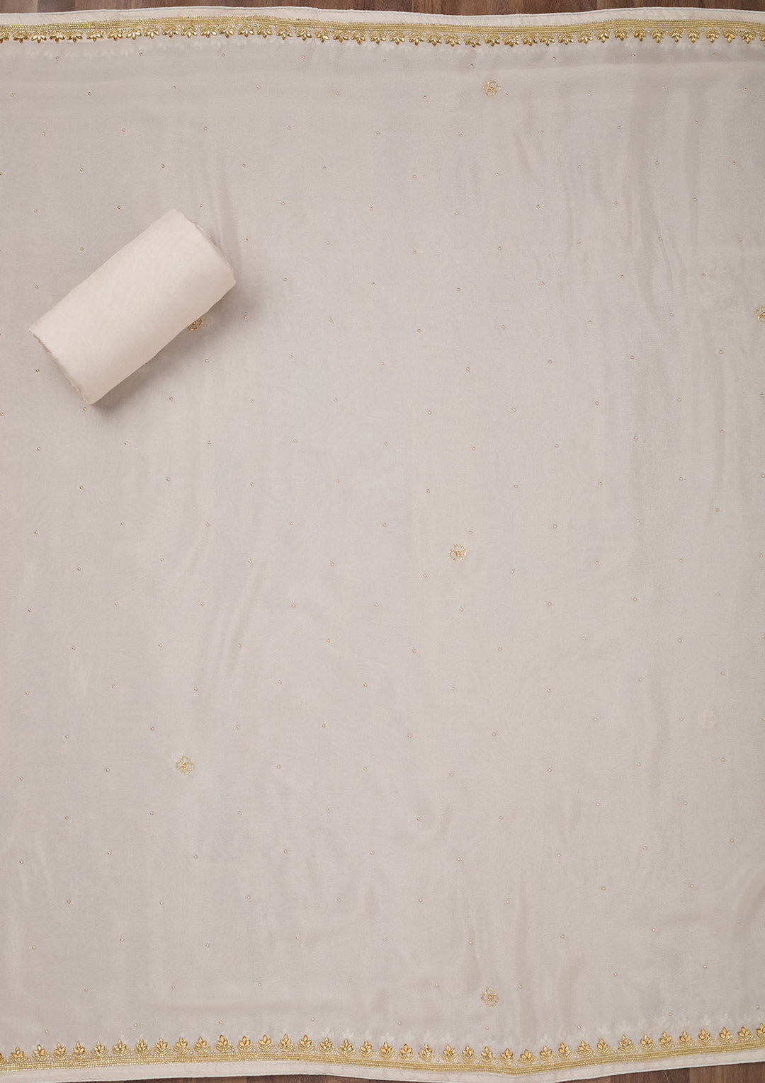 Cream Stonework Semi Crepe Unstitched Salwar Suit