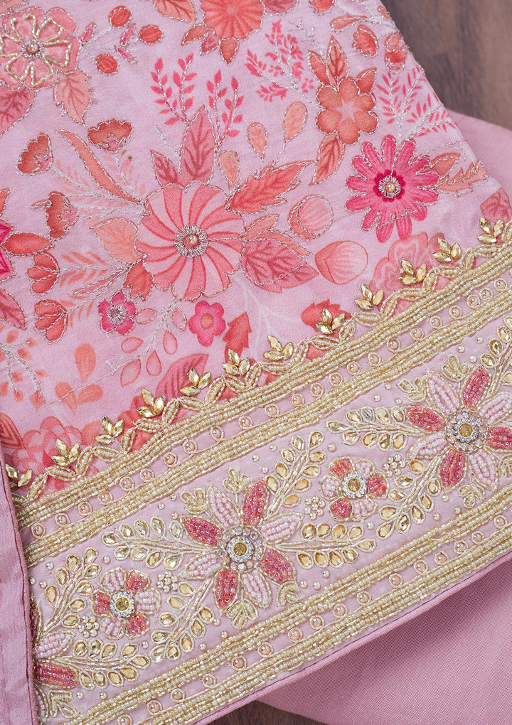 Peach Stonework Chinon Unstitched Salwar Suit