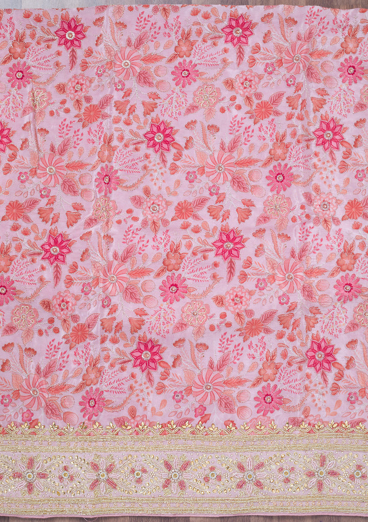 Peach Stonework Chinon Unstitched Salwar Suit