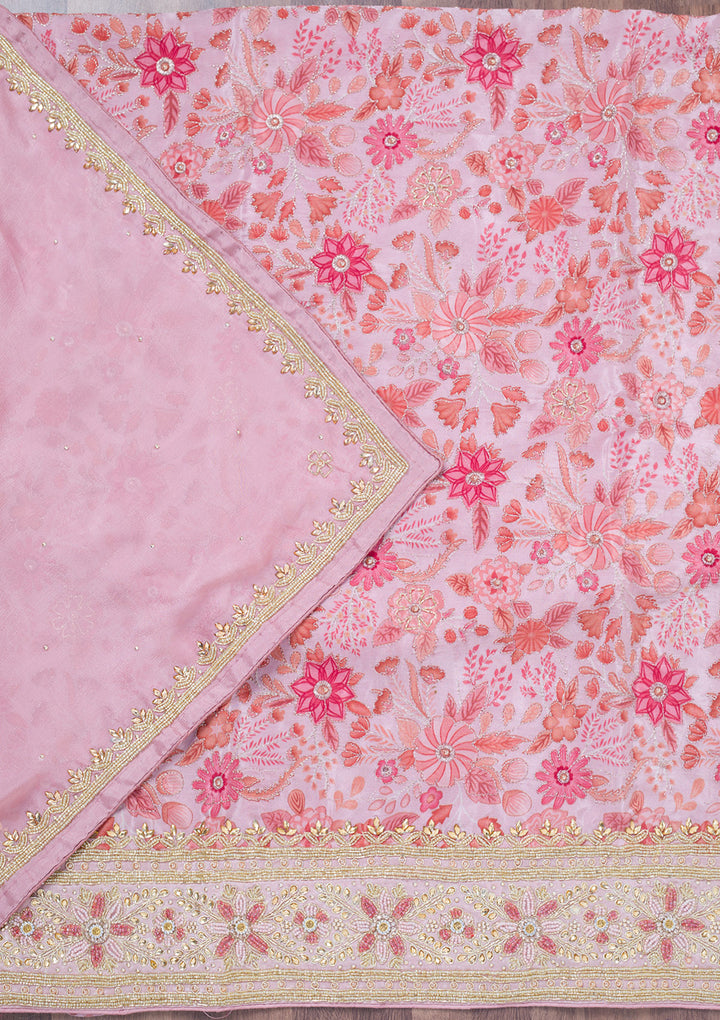 Peach Stonework Chinon Unstitched Salwar Suit