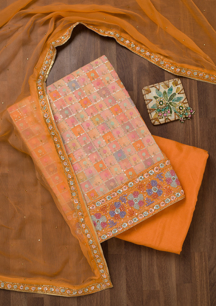 Peach Stonework Georgette Unstitched Salwar Suit